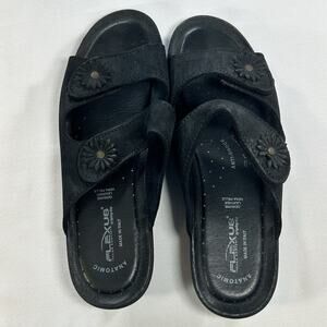 Flexus by Spring Step Faithful Black Leather Slide Size 41 Adjustable Strap
